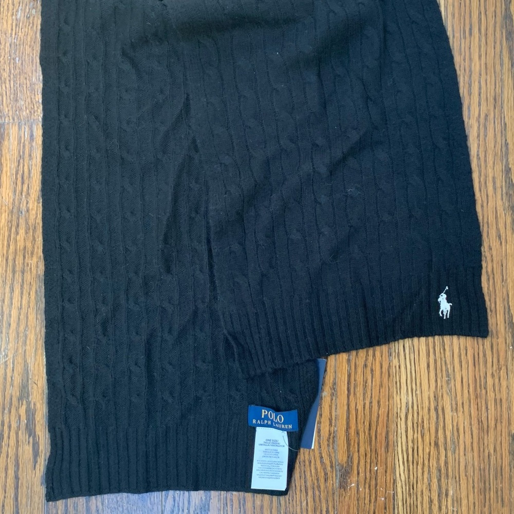 Polo Ralph Lauren Black Cable-Knit Wool Cashmere Scarf NWT and Box